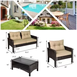 Tangkula 4 Pieces Patio Conversation Set Rattan Wicker Loveseat Sofa Coffee Table & Glass Top -Outdoor Furniture Store GUEST be83f15d 8582 48db aa07 3ff7cfdfb9bb
