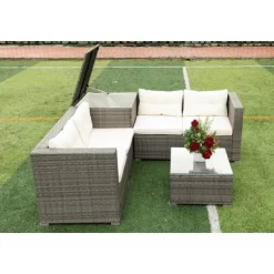 4pc Wicker Patio Sectional Seating Set With Cushions - Gray/Beige - GODEER 22 4pc Wicker Patio Sectional Seating Set With Cushions - Gray/Beige - GODEER -Outdoor Furniture Store GUEST bed6c083 231a 488e 8d2c c3cbaeff7856