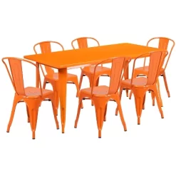 Flash Furniture Commercial Grade 31.5" X 63" Rectangular Metal Indoor-Outdoor Table Set With 6 Stack Chairs -Outdoor Furniture Store GUEST bf5859c3 558b 4d65 8c7a 1e1d47b30a6a
