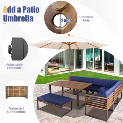 Costway 8pcs Patio Acacia Wood Dining Table & Ottoman Sofa Chair Set Outdoor Furniture -Outdoor Furniture Store GUEST bf7a3793 5579 491f 9dc6 9784319593ca