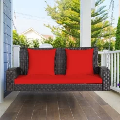 Costway 2-Person Patio Rattan Hanging Porch Swing Bench Chair Cushion BeigeBlackRedTurquoise -Outdoor Furniture Store GUEST bfbb18ad 626e 4d0b 8c69 acdfd0841f2d