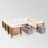 Oana 10pc Acacia Wood U-Shaped Sectional Sofa With Fire Pit Set - Teak/Beige - Christopher Knight Home -Outdoor Furniture Store GUEST bfda4e2d 1fa6 4900 bf3f 6d0d696f0b47