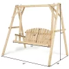 Costway A-Frame Wooden Porch Swing Outdoor Garden Rural Torched Log Curved Back Bench -Outdoor Furniture Store GUEST bfe4a7ac bb98 41c9 a83a 9ad9eba8247d