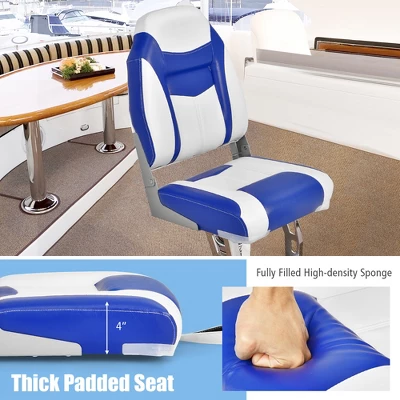 Costway High Back Folding Boat Seats W/ Blue White Sponge Cushion & Flexible Hinges 7 Costway High Back Folding Boat Seats W/ Blue White Sponge Cushion & Flexible Hinges - Image 5