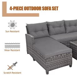 Costway 4PCS Patio Rattan Furniture Set Cushioned Loveseat Table Shelf Gray -Outdoor Furniture Store GUEST c03eeeea 76f8 45a8 b4c8 d2d07d4d30cf