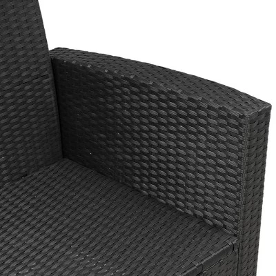 6pc Wicker Patio Conversation Set With Glass Table Ottomans & Cushions - Black/Dark Gray - GODEER 10 6pc Wicker Patio Conversation Set With Glass Table Ottomans & Cushions - Black/Dark Gray - GODEER - Image 8