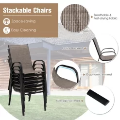 Costway 7PCS Patio Dining Set 6 Stackable Chairs Glass Table Umbrella Hole Yard -Outdoor Furniture Store GUEST c210271a e771 481c 80dc 17527adff639