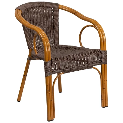 Merrick Lane Esna Series Stacking Rattan Patio Chair With Bamboo Look Aluminum Frame And Integrated Arms 14 Merrick Lane Esna Series Stacking Rattan Patio Chair With Bamboo Look Aluminum Frame And Integrated Arms - Image 12