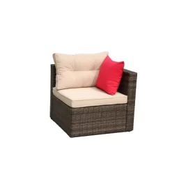5pc Wicker Patio Sectional Seating Set With Shallow Cushions - Brown - GODEER -Outdoor Furniture Store GUEST c34ff468 40c5 433a b58f e8450e7cb610
