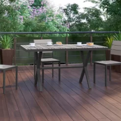 Flash Furniture Finch Commercial Grade X-Frame Outdoor Dining Table 59" X 35.5" With Faux Teak Poly Slats And Metal Frame -Outdoor Furniture Store GUEST c3cdbd4e 42bf 411c 88d8 0988ec31d93a