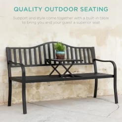 Best Choice Products Outdoor Garden Steel Patio Porch Bench With Pullout Middle Table W/ Weather-Resistant Frame - Black -Outdoor Furniture Store GUEST c40d489e a3c7 4ee8 b5d4 f26802716bd2