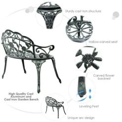 Costway Patio Garden Bench Chair Style Porch Cast Aluminum Outdoor Rose Antique Green -Outdoor Furniture Store GUEST c4e7bbb4 9ffd 4356 ac31 ca0b12a58b89