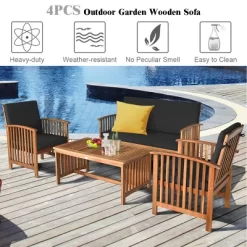 Tangkula 4PCS Patio Acacia Wood Sofa Set Conversation Couch Coffee Table With Cushions 17 Tangkula 4PCS Patio Acacia Wood Sofa Set Conversation Couch Coffee Table With Cushions -Outdoor Furniture Store GUEST c533f01f 198c 4296 ac46 d2368d5c7b17