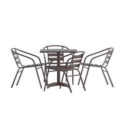 Emma And Oliver 27.5'' Square Aluminum Indoor-Outdoor Table Set With 4 Slat Back Chairs -Outdoor Furniture Store GUEST c61563dd 4f15 4061 af06 d81d9cd4665e