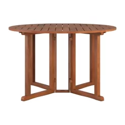 Outdoor Drop Leaf Round Dining Table - Natural - CorLiving
