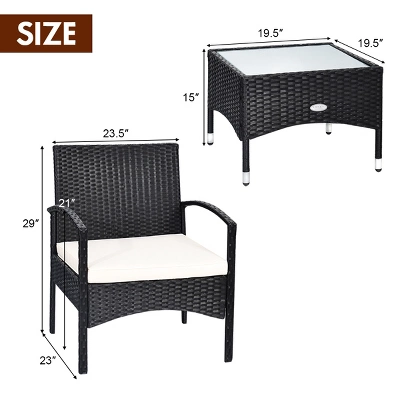 Costway 3 PCS Furniture Set Table & 2 Chair Patio Wicker Rattan W/Cushion 11 Costway 3 PCS Furniture Set Table & 2 Chair Patio Wicker Rattan W/Cushion - Image 9