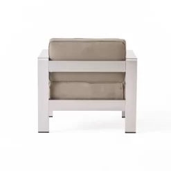 Cape Coral 5pc Outdoor 4 Seater Aluminum Chat Set With Fire Pit - Silver/Khaki - Christopher Knight Home -Outdoor Furniture Store GUEST c6b2b348 5937 47e0 9cdc 618b239e557d