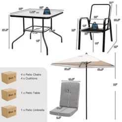 Costway 6PCS Patio Dining Set Stackable Chairs Cushioned Glass Table W/Umbrella -Outdoor Furniture Store GUEST c806f474 810f 4049 8b94 46226c725704