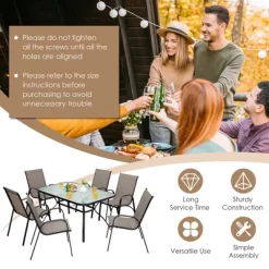 Costway 7PCS Patio Dining Set 6 Stackable Chairs Glass Table Umbrella Hole Yard -Outdoor Furniture Store GUEST c844d1ee 85a2 4009 8f62 1883febebb05