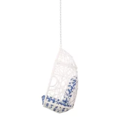 Los Alamitos Indoor/Outdoor Wicker Hanging Chair With 8' Chain - White/Blue - Christopher Knight Home -Outdoor Furniture Store GUEST c8847f37 a885 4886 86fb c6a0c10ce8db