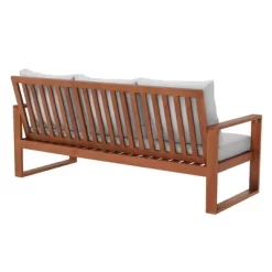 Grafton Eucalyptus 3 Seat Outdoor Bench With Cushions - Gray/Natural - Alaterre Furniture -Outdoor Furniture Store GUEST c8cc2706 e37e 49a9 a817 fd497214625c