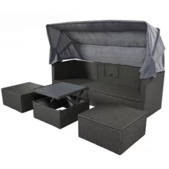 4pc Outdoor Wicker Rectangle Daybed With Canopy & Cushions - Gray - GODEER 21 4pc Outdoor Wicker Rectangle Daybed With Canopy & Cushions - Gray - GODEER -Outdoor Furniture Store GUEST c9062cb6 4e08 40cd 83db 070a621de236