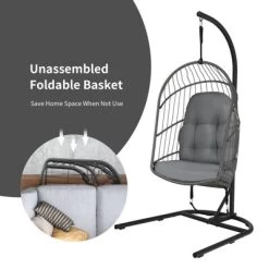 Tangkula Modern Rattan Hanging Egg Swing Chair W/Stand Foldable Cushioned Hammock Gray/Beige 13 Tangkula Modern Rattan Hanging Egg Swing Chair W/Stand Foldable Cushioned Hammock Gray/Beige -Outdoor Furniture Store GUEST c928febf ae37 4fd8 95bf 0637f378599c