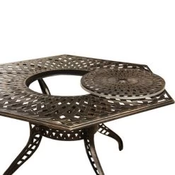 63" Contemporary Modern Mesh Lattice Aluminum Hexagon Patio Dining Table With Lazy Susan - Bronze - Oakland Living