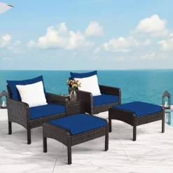 Costway 5 PCS Patio Rattan Wicker Furniture Set Sofa Ottoman Coffee Table Cushioned -Outdoor Furniture Store GUEST c98faebf 360d 4176 a890 b891b7c12737