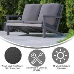 Flash Furniture Charlestown All-Weather Poly Resin Wood Adirondack Style Deep Seat Patio Loveseat With Cushions -Outdoor Furniture Store GUEST ca026f7d 4ff8 4282 9b0f 1e1acfead336