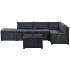 6pc Wicker Patio Conversation Set With Cushions - Black/Gray - GODEER -Outdoor Furniture Store GUEST ca04dcb1 1aa7 4c8e 8988 934b5976378d