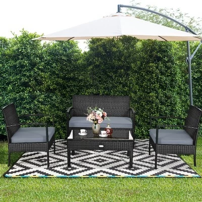 Costway 4PCS Patio Rattan Furniture Set Garden Deck 5 Costway 4PCS Patio Rattan Furniture Set Garden Deck - Image 3