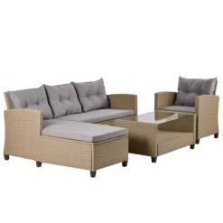 4pc Wicker Patio Conversation Set With Cushions - Beige/Brown - GODEER -Outdoor Furniture Store GUEST ca388dc5 4158 4e59 b574 725f50fdfe8a
