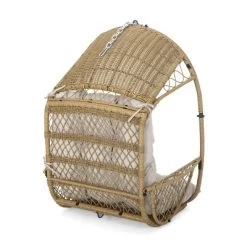 Greystone Indoor/Outdoor Wicker Hanging Chair With 8' Chain - Light Brown/Beige - Christopher Knight Home -Outdoor Furniture Store GUEST ca4d2cdd 2fa8 4d6a 8680 86074d41aab8