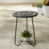 Teal Island Designs Modern Black Round Outdoor Accent Side Table 17 3/4" Wide Black White Tile Mosaic Tabletop Front Porch Patio Home House -Outdoor Furniture Store GUEST ca6d0d43 889a 47b4 a8ed a9b286b62068