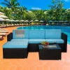 5pc Outdoor Rattan Wicker Conversation Set With Sofas, Chair, Coffee Table & Ottoman - Brown/Blue - GODEER -Outdoor Furniture Store GUEST ca70ce1b 42c5 40fd 81fc 4f8b934c12ec