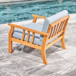 Kapalua Honey Nautical Curve Eucalyptus Wooden Outdoor Sofa Chair With Cushion - Vifah -Outdoor Furniture Store GUEST ca9d269d 8a1a 4d14 a8ae d1196554f2da
