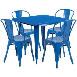 Emma And Oliver Commercial Grade 31.5" Square Metal Indoor-Outdoor Table Set With 4 Stack Chairs -Outdoor Furniture Store GUEST caa9d931 29b6 43a8 8933 349237837f70