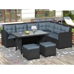 6pc Wicker Patio Conversation Set With Glass Table Ottomans & Cushions - Black/Dark Gray - GODEER 20 6pc Wicker Patio Conversation Set With Glass Table Ottomans & Cushions - Black/Dark Gray - GODEER -Outdoor Furniture Store GUEST cb021a3b ae7c 4853 9e5f eccc06283e3f
