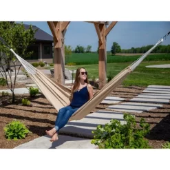 The Hamptons Collection 144” Tan Two Person Outdoor Brazilian Sunbrella Hammock -Outdoor Furniture Store GUEST cb287d2e 51f5 4098 89ad 5ff62fbcb107