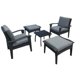 5pc Outdoor Wicker Conversation Set With Arm Chairs, Accent Table & Ottomans - Gray - GODEER 9 5pc Outdoor Wicker Conversation Set With Arm Chairs, Accent Table & Ottomans - Gray - GODEER -Outdoor Furniture Store GUEST cbadf00a c034 495d 82ef 6659d51ecf94