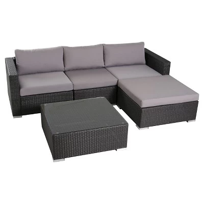 Santa Rosa 5pc Wicker Patio Seating Sectional Set With Cushions - Gray With Silver Gray Cushions - Christopher Knight Home 4 Santa Rosa 5pc Wicker Patio Seating Sectional Set With Cushions - Gray With Silver Gray Cushions - Christopher Knight Home - Image 2
