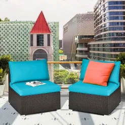 Costway 2PCS Patio Rattan Armless Sofa Sectional Conversation Furniture Set W/Cushion -Outdoor Furniture Store GUEST cc500039 5a71 4a0d 81f0 6eb37849f89a