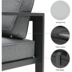 3-Seat Outdoor Patio Sofa Couch Chair Patio Aluminum 5" Thick Cushions (Grey) -Outdoor Furniture Store GUEST cc5c0783 49d3 4753 af31 e57a1ef1503f