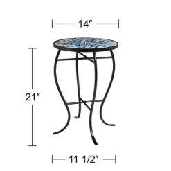 Teal Island Designs Modern Black Round Outdoor Accent Side Tables 14" Wide Set Of 2 Multi Blue Mosaic Tabletop Front Porch Patio Home House -Outdoor Furniture Store GUEST ccf51a23 892f 484e aa46 146d5d9da526