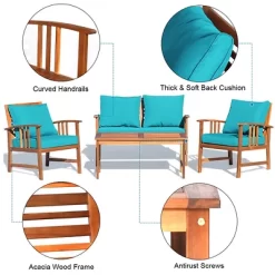 Costway 8PCS Wooden Patio Furniture Set Table Sofa Chair Cushioned Garden Turquoise -Outdoor Furniture Store GUEST cd35b162 1361 4dce ad6a 4acf6ce867ff