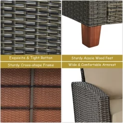 Costway 4PCS Patio Rattan Furniture Set Solid Wood Leg Cushioned Sofa Garden Lawn -Outdoor Furniture Store GUEST cd8a696a 28dd 435f 8b4d 1660e0a0abde