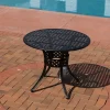 Sunnydaze Decor Sunnydaze Round Lattice Design Cast Aluminum Outdoor Patio Table With Umbrella Hole, Black