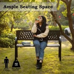 Gardenised Outdoor Steel 47 Park Bench For Yard, Patio, Garden And Deck, Black Weather Resistant Porch Bench, Park Seating -Outdoor Furniture Store GUEST cdfc0776 3db1 4a0f 95c9 c1cc1c3d9a10