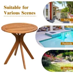 Costway 27'' Outdoor Round Table Solid Wood Coffee Side Bistro Table -Outdoor Furniture Store GUEST ce269f0a 5b27 4eeb 90bd 2793d7eda592